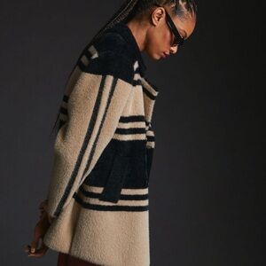 NWOT Baciano Eye Lash Sweater Coat  Small Black and Tan Striped Jacket